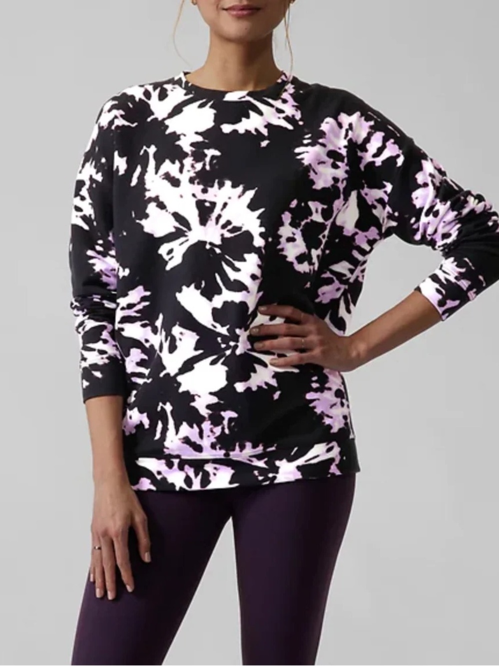 Athleta Balance Printed Pullover Sweatshirt- Willow Elfin Purple Tie-Dye - XS
